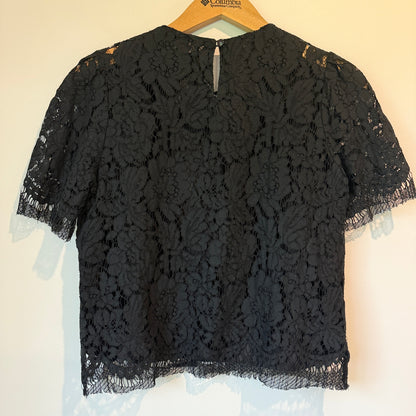 Muah Size U/Arm 44cm Black Guipure Lace Ruffle Blouse