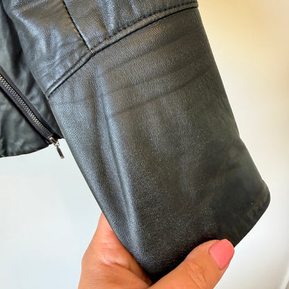 Kookai Size 38 Black Scoop-Neck Leather Jacket