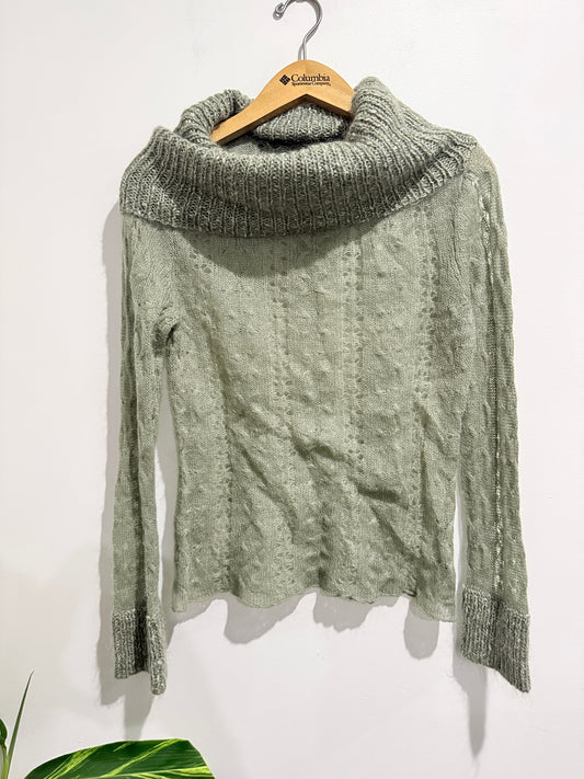 Brand Unknown Mohair Blend Cable Knit Cowl Neck Sweater - 42cm U/Arm