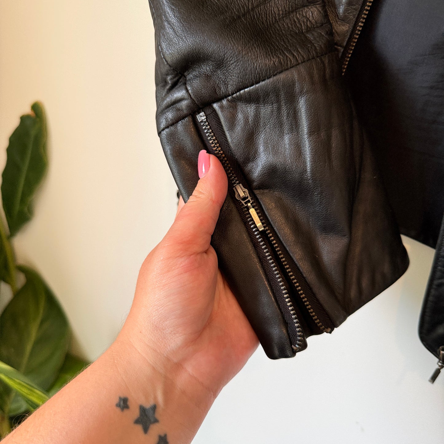 Kookai Size 38 Black Scoop-Neck Leather Jacket