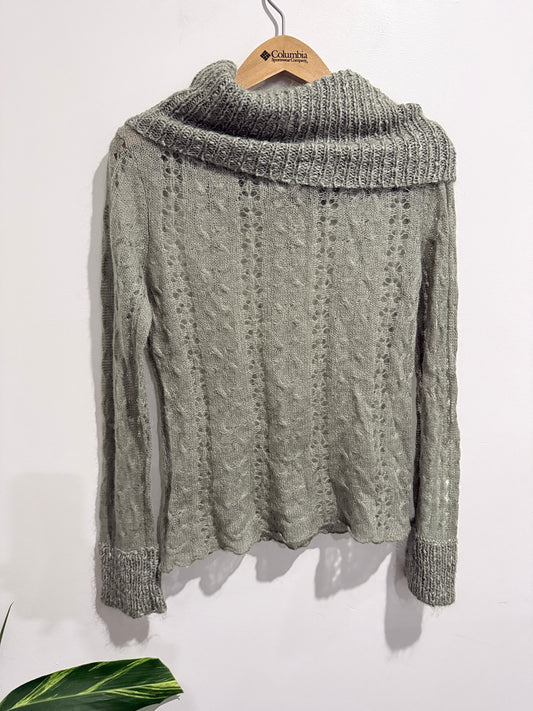 Brand Unknown Mohair Blend Cable Knit Cowl Neck Sweater - 42cm U/Arm