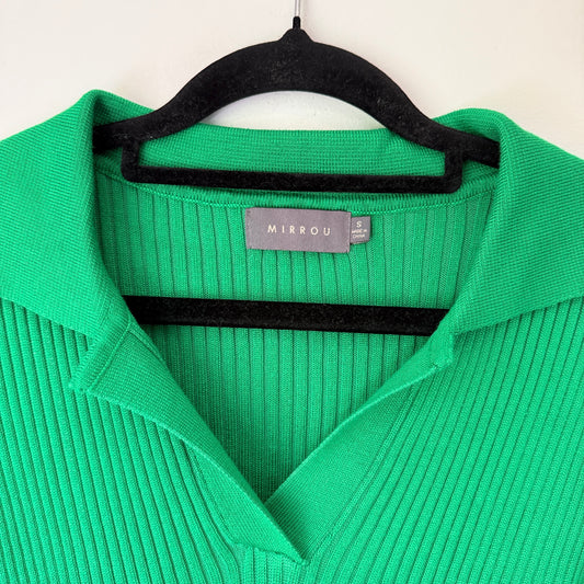 Mirrou Ribbed Knit Collared Midi Dress Green - Size S