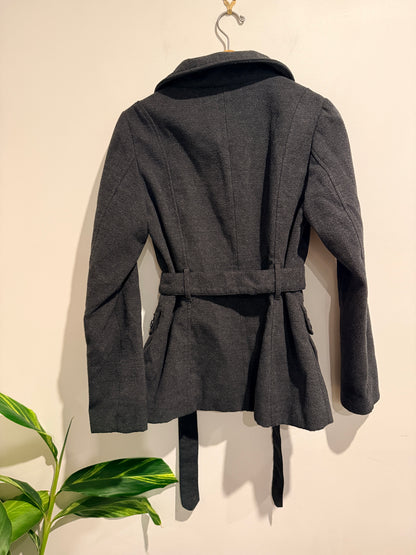 H&M Belted Wool Blend Coat Charcoal Grey - 12