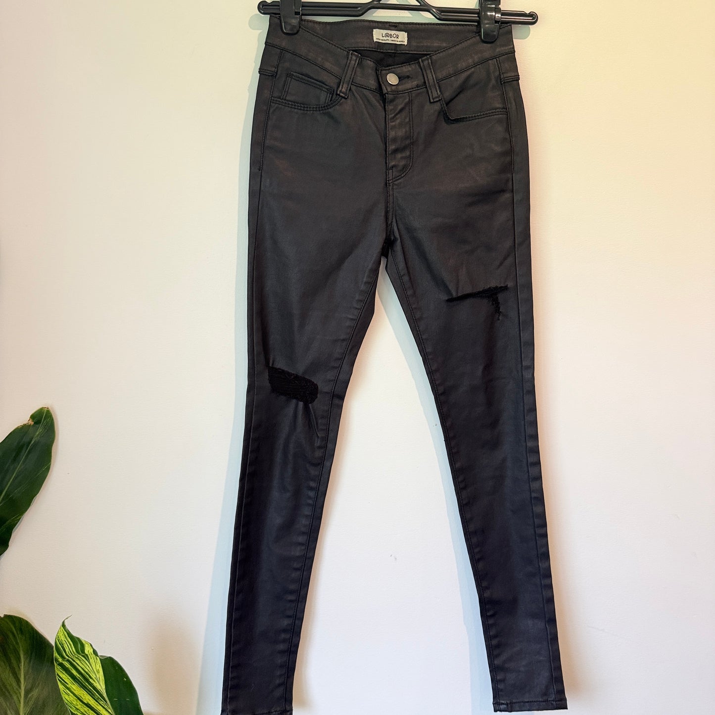 Labor 66cm Waist Black Coated Skinny Jeans