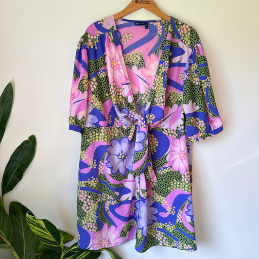 ASOS DESIGN Curve Abstract Floral Tie-Front Midi Dress