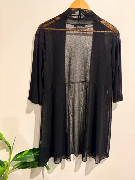 D&F Sheer Open Front Cardigan Black - M