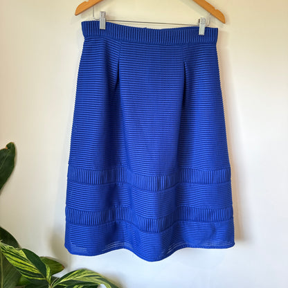 Spotlight by Warehouse Blue Textured Midi Skirt - Size UK 14