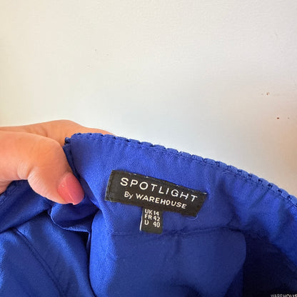 Spotlight by Warehouse Blue Textured Midi Skirt - Size UK 14