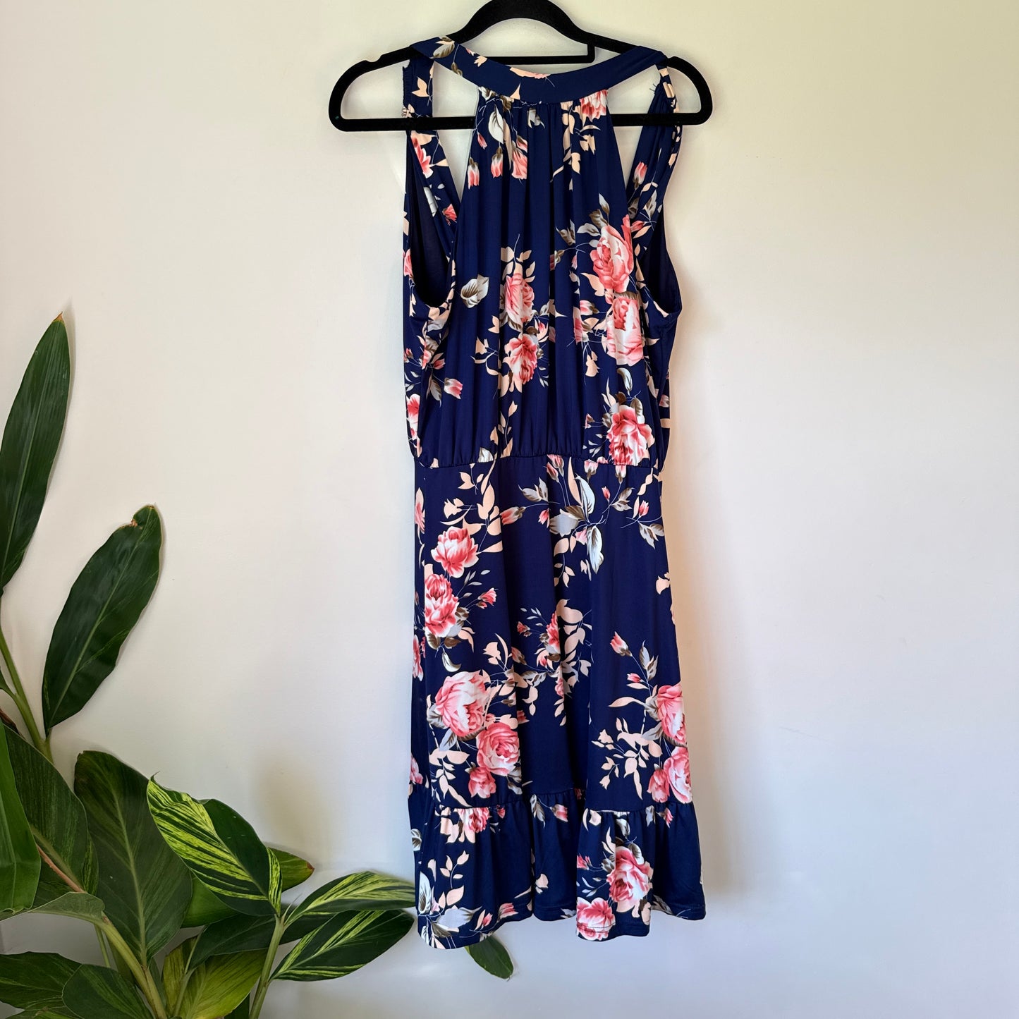 Mirrou Navy Floral Halter Neck Dress - Size M