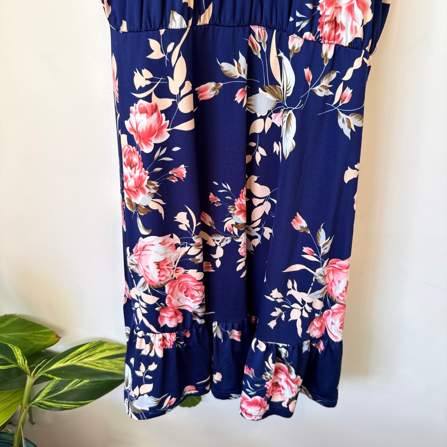 Mirrou Navy Floral Halter Neck Dress - Size M