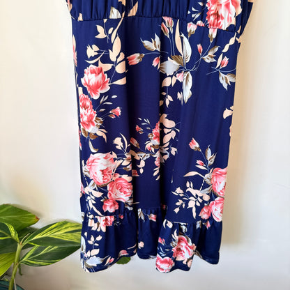 Mirrou Navy Floral Halter Neck Dress - Size M
