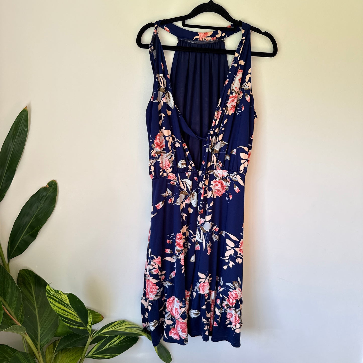 Mirrou Navy Floral Halter Neck Dress - Size M