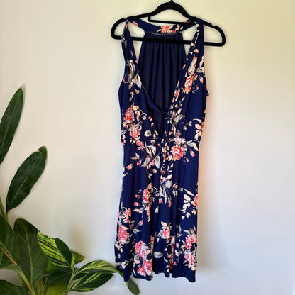 Mirrou Navy Floral Halter Neck Dress - Size M
