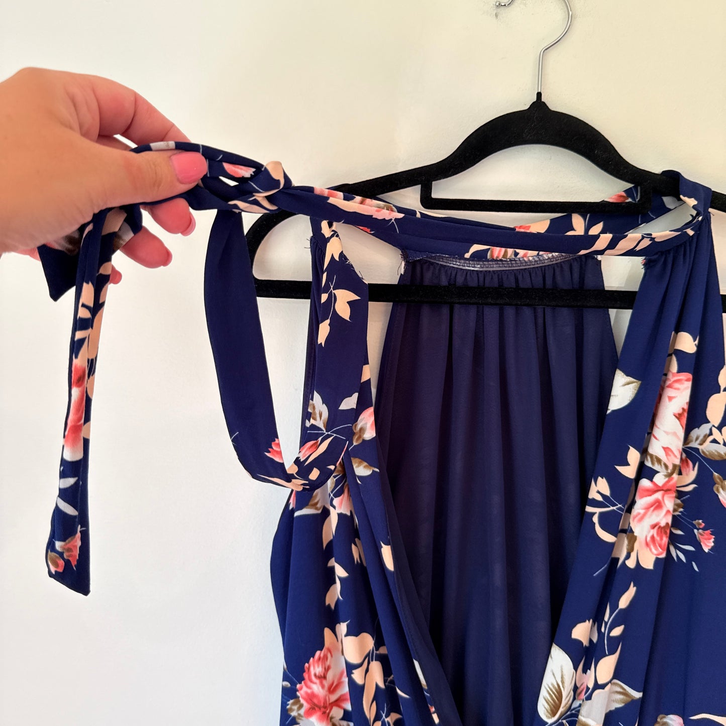 Mirrou Navy Floral Halter Neck Dress - Size M