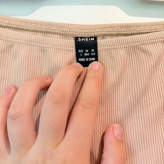 Shein Size L Ribbed Beige Mini Skirt