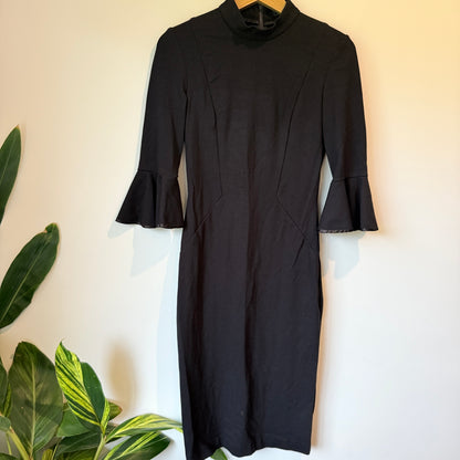 Cue Size 8 Black Bell Sleeve Sheath Dress
