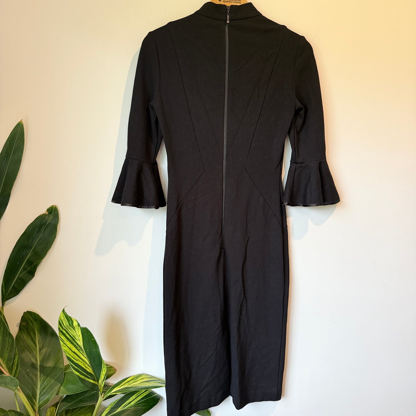 Cue Size 8 Black Bell Sleeve Sheath Dress