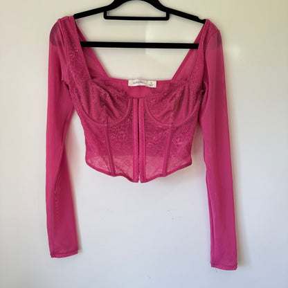 Glassons Lace Long Sleeve Corset Top Pink - Size S