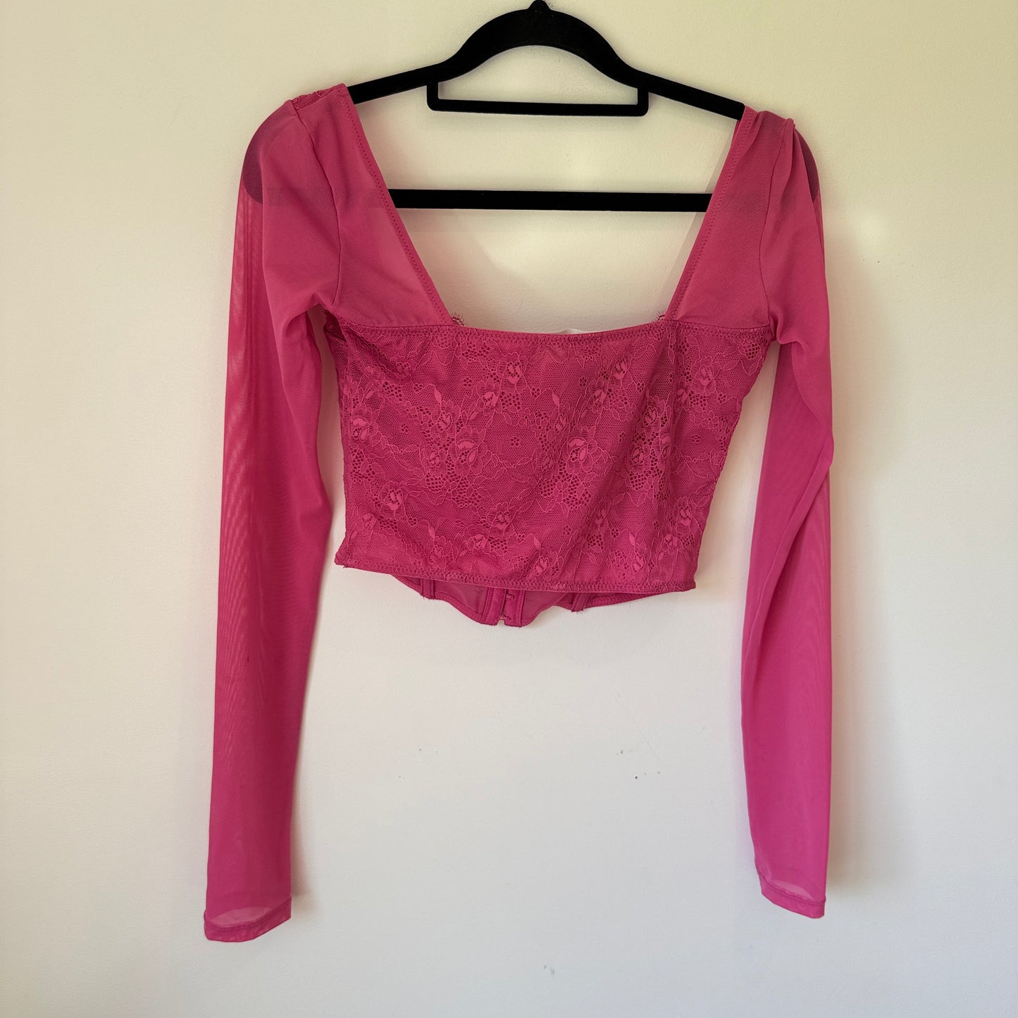 Glassons Lace Long Sleeve Corset Top Pink - Size S