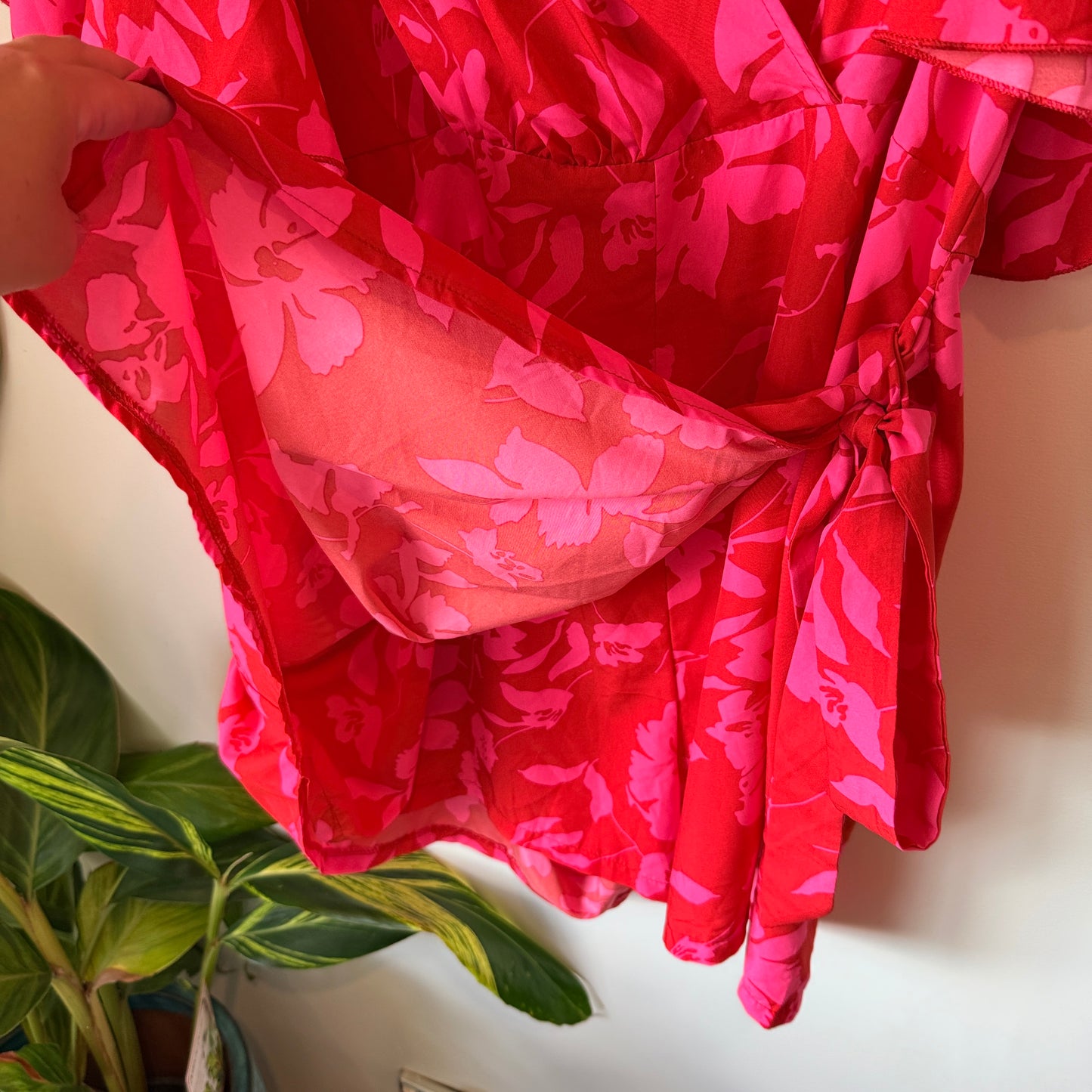 Floral Faux Wrap Dress Red & Pink