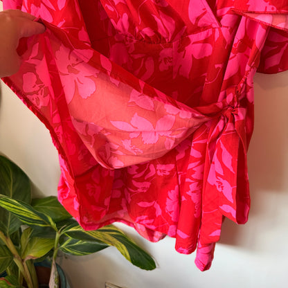 Floral Faux Wrap Dress Red & Pink
