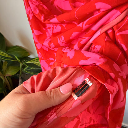 Floral Faux Wrap Dress Red & Pink