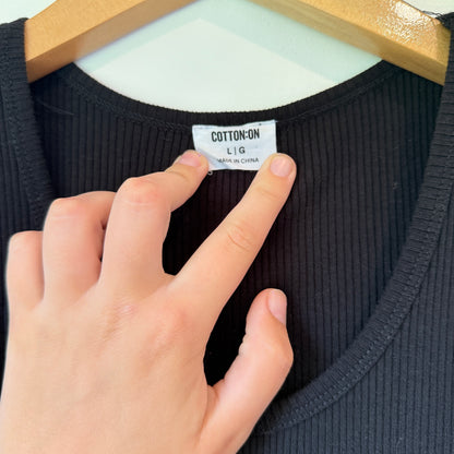 Cotton:On Size L Black Ribbed Bodycon Midi Dress