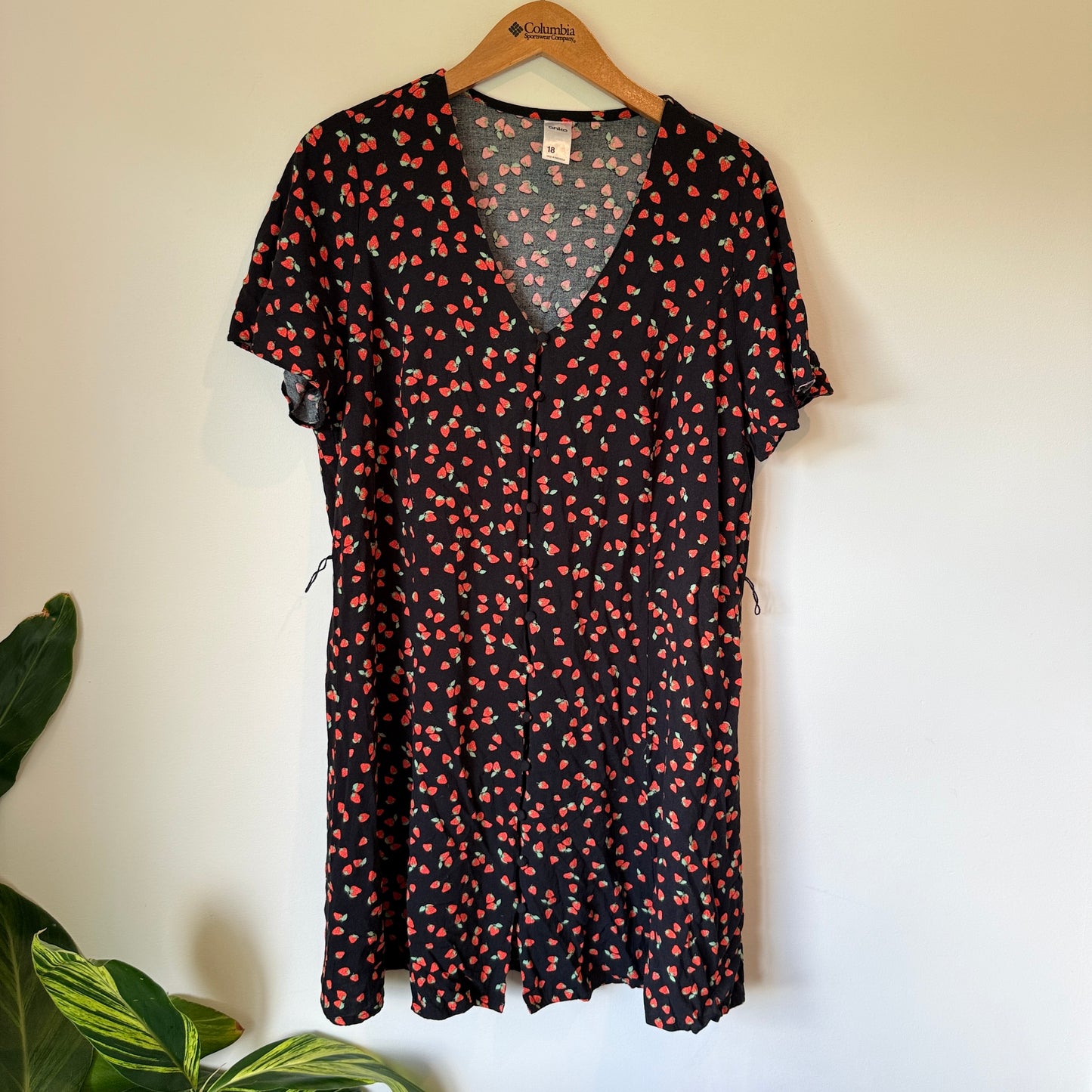 Anko Strawberry Print Button Front Dress - Size 18