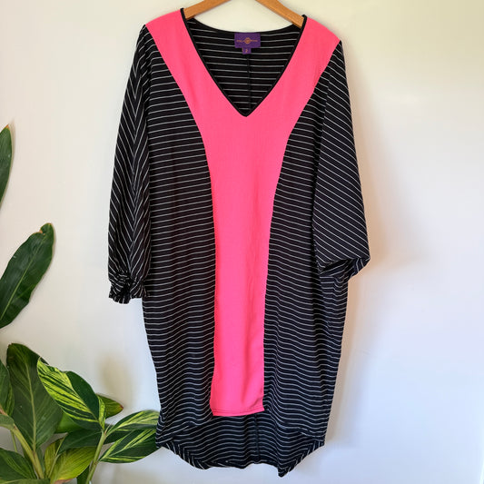 Stella Royal Black & White Striped Tunic Dress with Pink Panel - Size 2