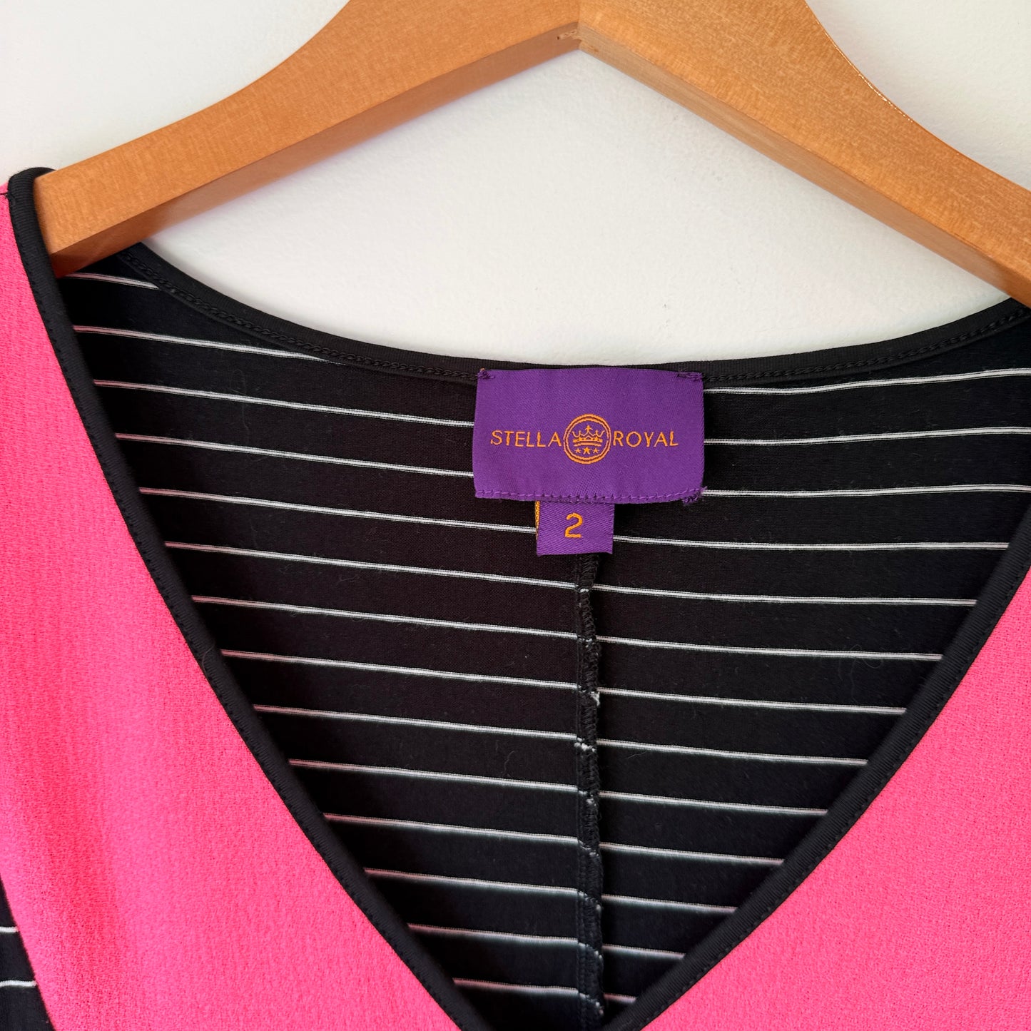 Stella Royal Black & White Striped Tunic Dress with Pink Panel - Size 2