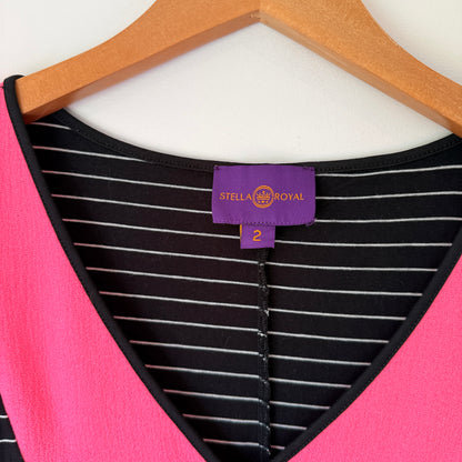 Stella Royal Black & White Striped Tunic Dress with Pink Panel - Size 2