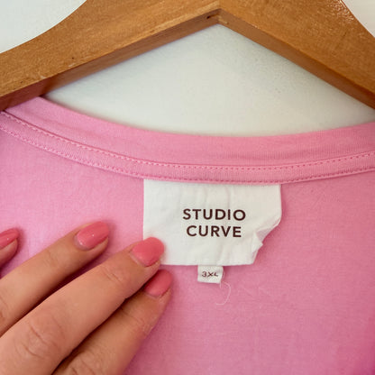 Studio Curve Sequin Stripe T-Shirt Pink - Size 3XL