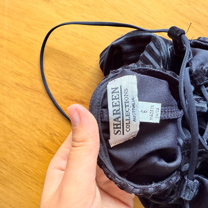 Shareen Size 6 Black V-Neck Striped Slip Dress