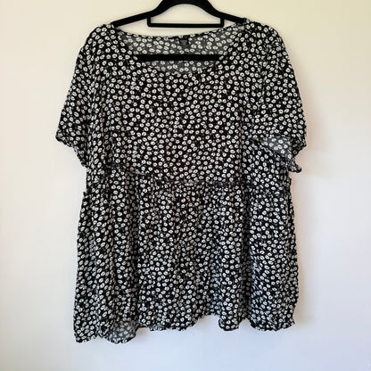 Shein Curve Black Ditsy Floral Smock Top - Size 2XL