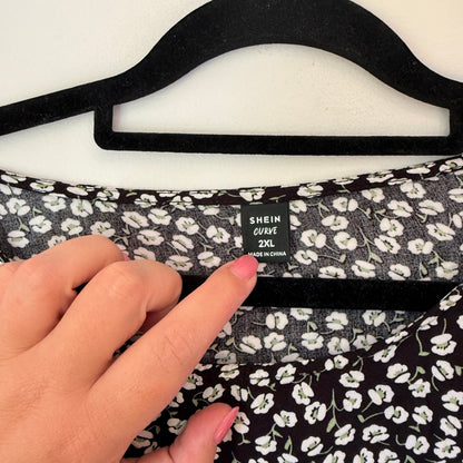 Shein Curve Black Ditsy Floral Smock Top - Size 2XL