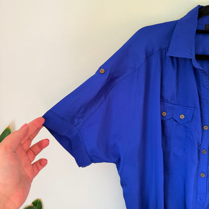 European Collection Blue and Black Button Up Shirt Dress - Size 40