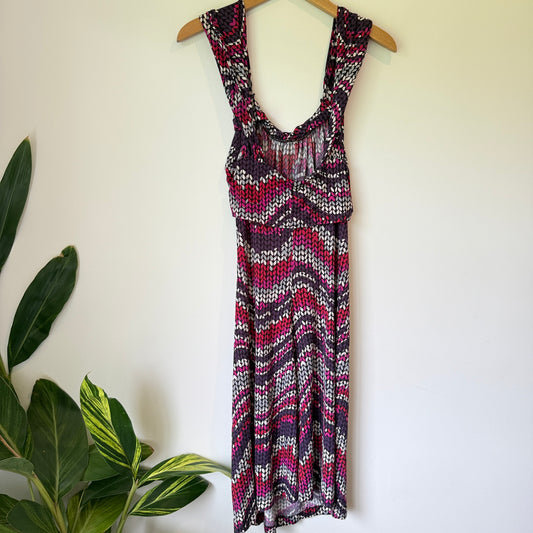 Robyn Mathieson Size 16 Zigzag Knit Pattern Sleeveless Dress (NZ Made)