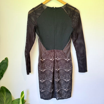 Topshop Size 6 Black Lace & Mesh Bodycon Mini Dress