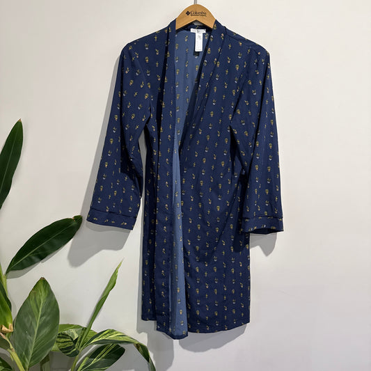 Loveable Size S Navy Blue Patterned Robe (missing waist tie)