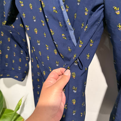 Loveable Size S Navy Blue Patterned Robe (missing waist tie)