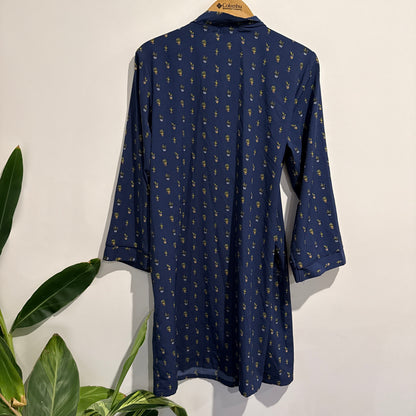 Loveable Size S Navy Blue Patterned Robe (missing waist tie)