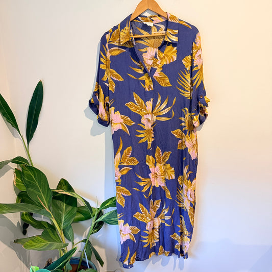 Studio Curve Size 10 Tropical Floral Print Shirt Dress
