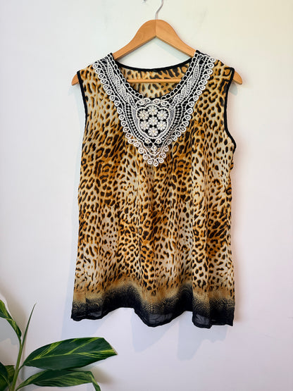 Brand Unknown Size U/Arm to U/Arm 52cm Leopard-Print Tank Top