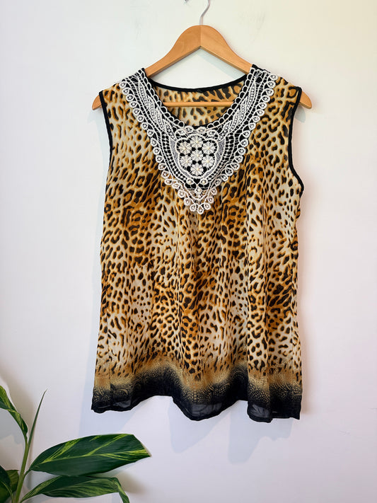 Brand Unknown Size U/Arm to U/Arm 52cm Leopard-Print Tank Top