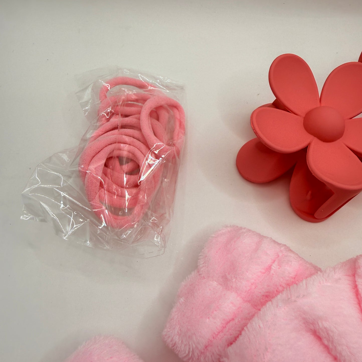 Pink Skincare Headband Wristband and Hair Clip Set