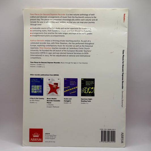 Time Pieces for Descant/Soprano Recorder – Volume 1  by Kathryn Bennetts & Peter Bowman