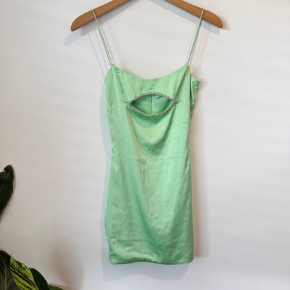 OH POLLY Dress - Neon Green Rhinestone Cutout - Size 6