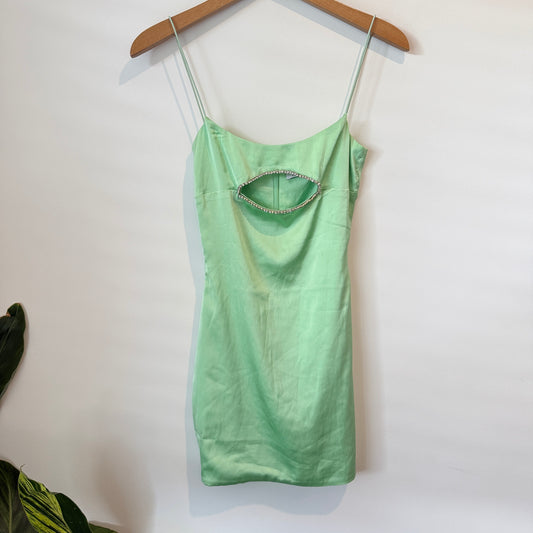 OH POLLY Dress - Neon Green Rhinestone Cutout - Size 6