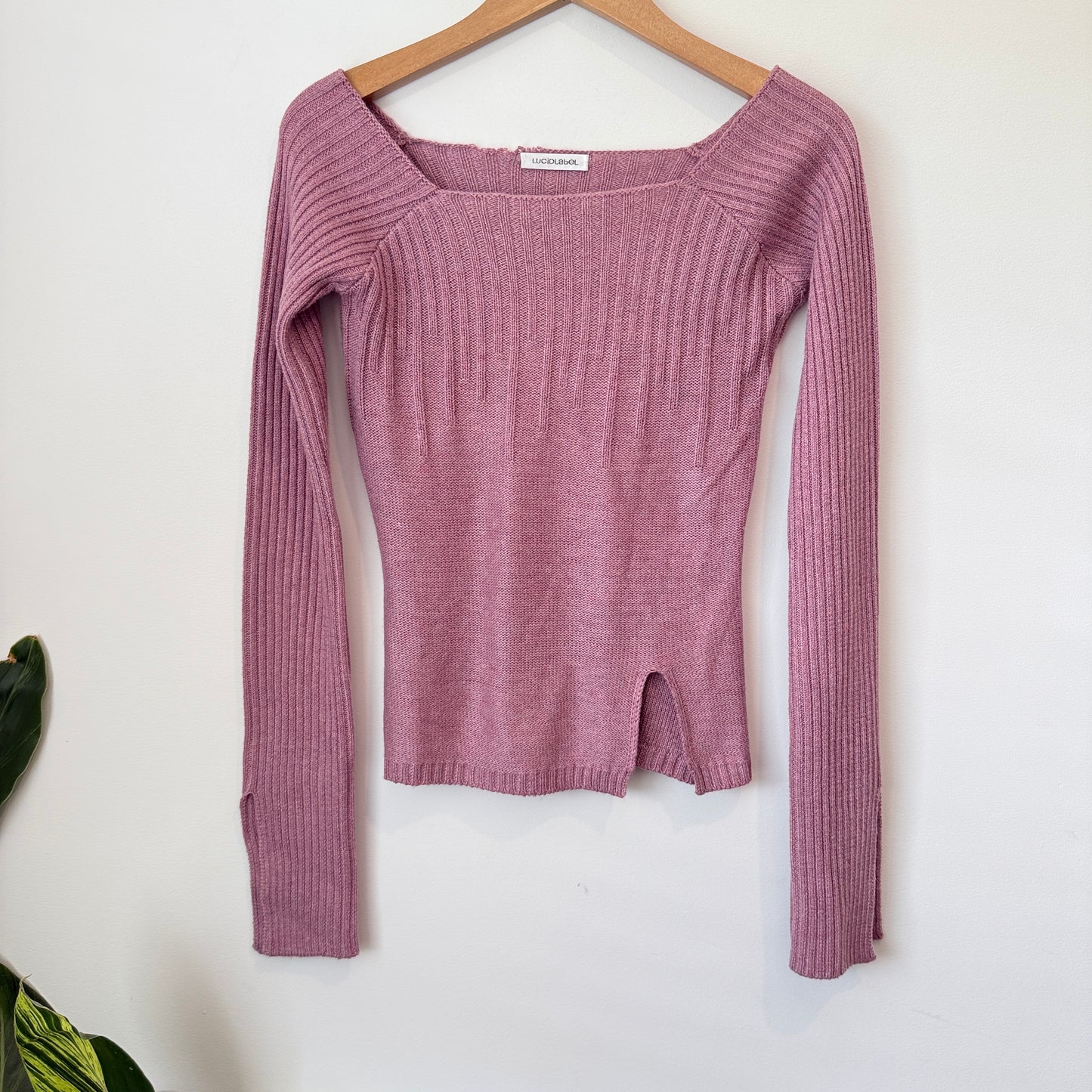 LUCID LABEL Top - Pink Ribbed Knit Long Sleeve - Size SMALL