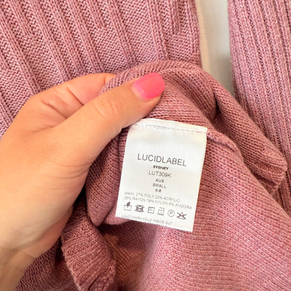 LUCID LABEL Top - Pink Ribbed Knit Long Sleeve - Size SMALL